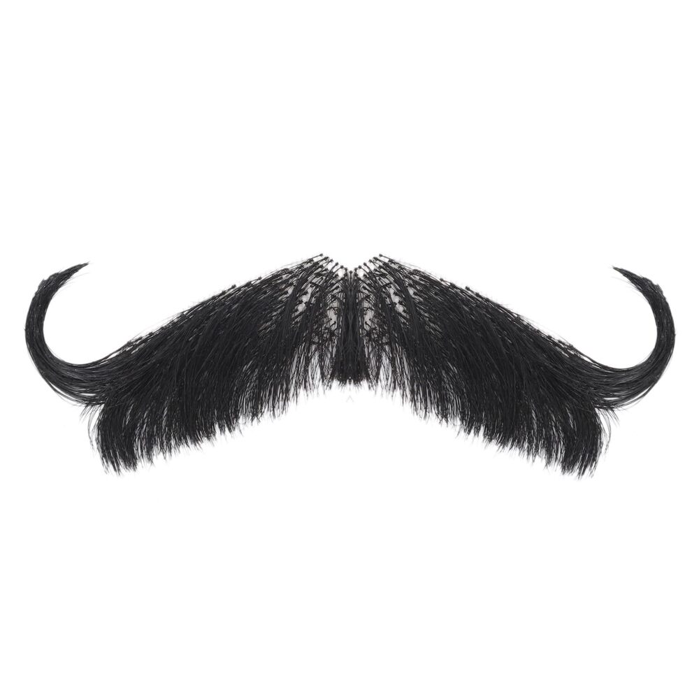 Eutonys Realistic Black Handlebar Mustache- Human Hair Hand-Tied Vintage Costume
